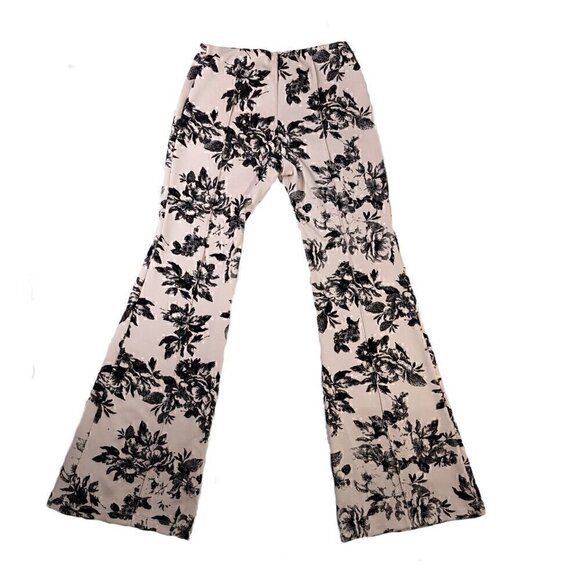 Marisa Kenson Perla Style Blush Flare Pants with Black Floral Print - NWT - Picture 1 of 7
